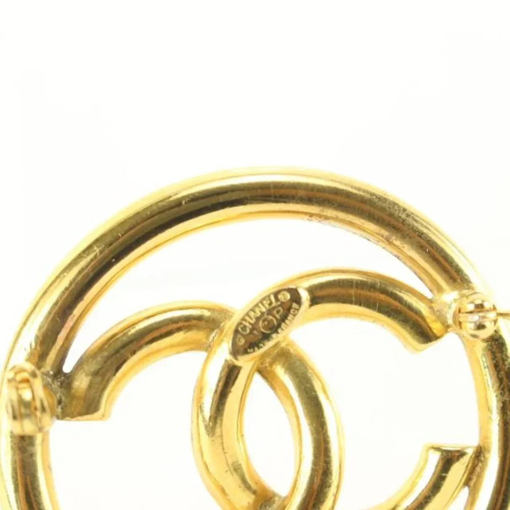 Chanel 93P 24k Gold Plate CC Logo Circle Brooch Pin 31ck824s